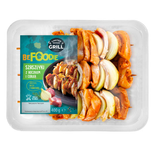 SUPERDROB Szaszłyk z mięsa nogi kurczaka z boczkiem wędzonym i cebulą